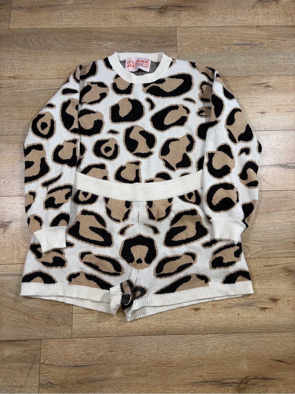 Cream Leopard Print Kids Pajama Set with Shorts